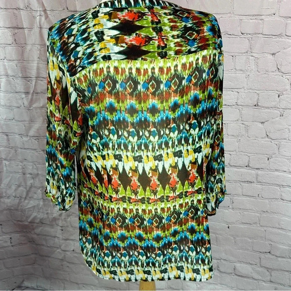 Western Ariat semi-sheer aztec southwest print blouse size large - Picture 6 of 8